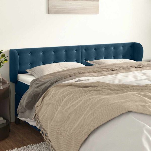 vidaXL Cabeceira de cama c/ abas veludo 203x23x78/88cm azul-escuro