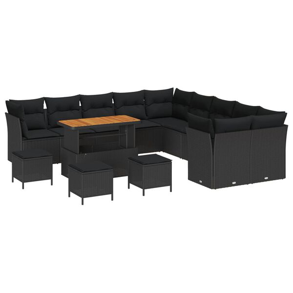 vidaXL Conjunto de Sof&aacute; de Jardim 14 pcs Preto vime PE