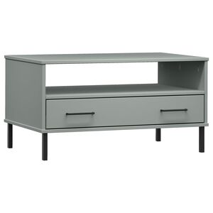 vidaXL Mesa centro pernas de metal 85x50x45 madeira maci&ccedil;a OSLO cinza