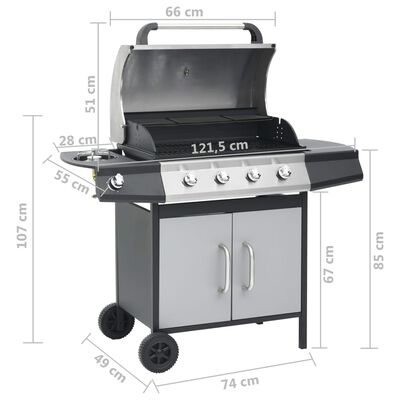 vidaXL Grelhador/barbecue a gás 4+1 zonas de cozinhar preto e prateado