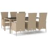 vidaXL 7 pcs conjunto de jantar p/ jardim com almofad&otilde;es vime PE bege