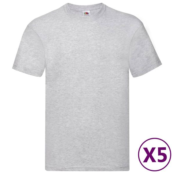 Fruit of the Loom T-shirts originais 5 pcs algodão 3XL cinzento