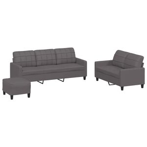 vidaXL 3 pcs conjunto de sof&aacute;s c/ almofad&otilde;es couro artificial cinzento