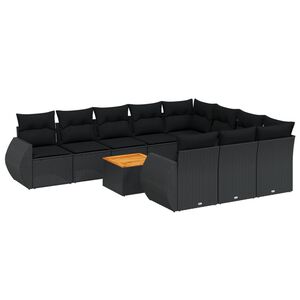 vidaXL 11 pcs conjunto sof&aacute;s de jardim c/ almofad&otilde;es vime PE preto