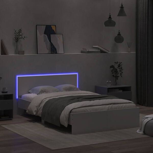 vidaXL Estrutura de cama com cabeceira e luzes LED 120x190 cm branco