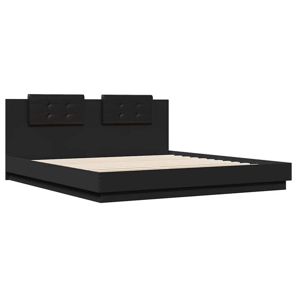 vidaXL Estrutura de cama com cabeceira e luzes LED 160x200 cm preto