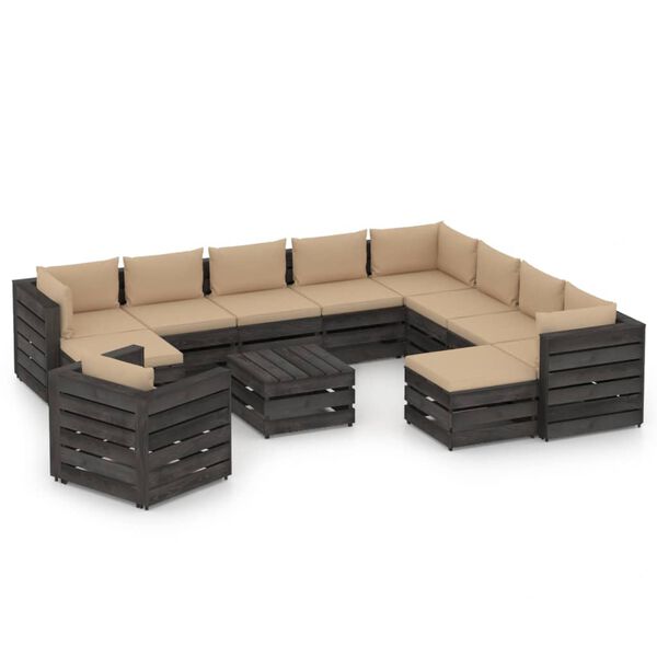 vidaXL 12pcs conj. lounge jardim + almofad&otilde;es madeira impreg. cinzento