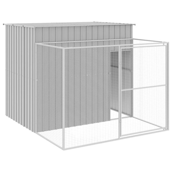 vidaXL Casota c&atilde;es c/ parque 214x253x181 cm a&ccedil;o galvaniz. cinza-claro