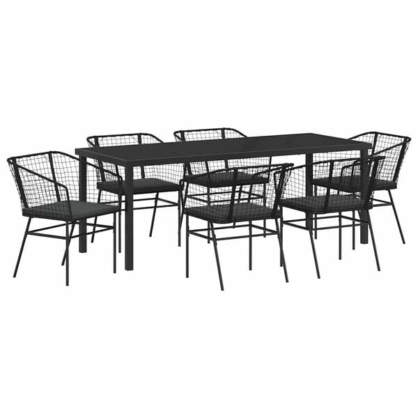 vidaXL Conjunto de Jantar para Jardim 7 pcs Preto vime PE
