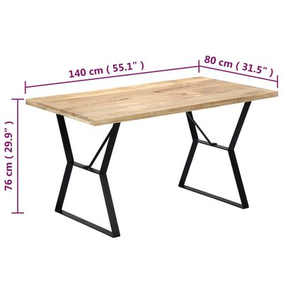 vidaXL Mesa de jantar madeira de mangueira maciça 140x80x76 cm