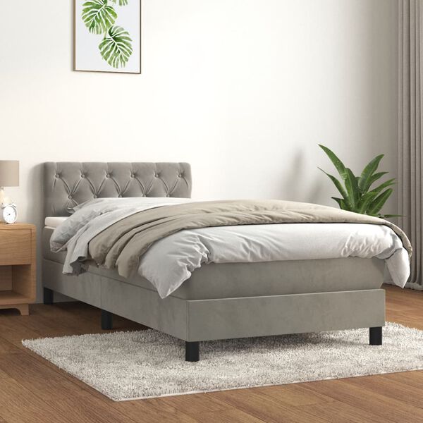vidaXL Cama com molas/colchão 80x200 cm veludo cinza-claro