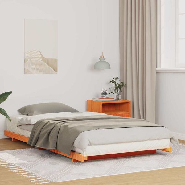 vidaXL Estrutura de cama de chão Castanho-mel 100 x 210 cm