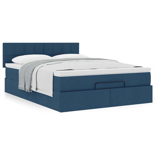 vidaXL Cama otomana com colch&atilde;o 140x190 cm tecido azul