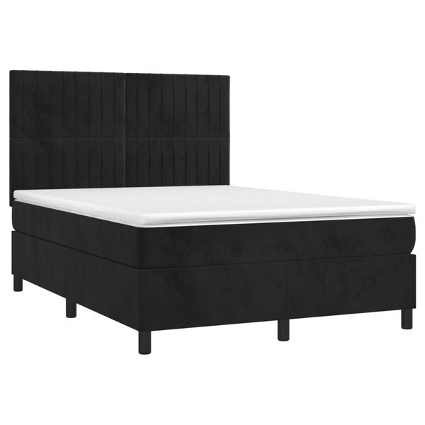 vidaXL Cama box spring c/ colch&atilde;o/LED 140x190 cm veludo preto