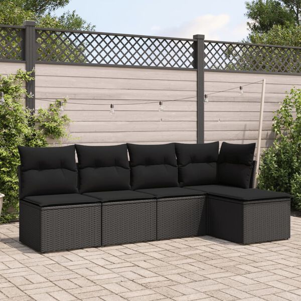 vidaXL 5 pcs conjunto sof&aacute;s de jardim com almofad&otilde;es vime PE preto