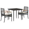 vidaXL 3 pcs conjunto de jantar p/ jardim c/ almofad&otilde;es vime PE preto