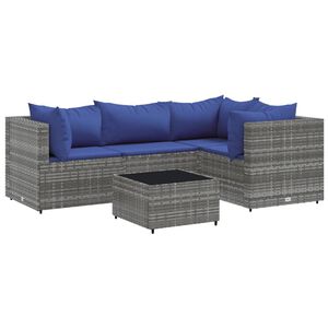 vidaXL 5 pcs conjunto lounge de jardim c/ almofad&otilde;es vime PE cinzento