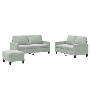 vidaXL 3 pcs conjunto de sof&aacute;s com almofad&otilde;es veludo cinzento-claro
