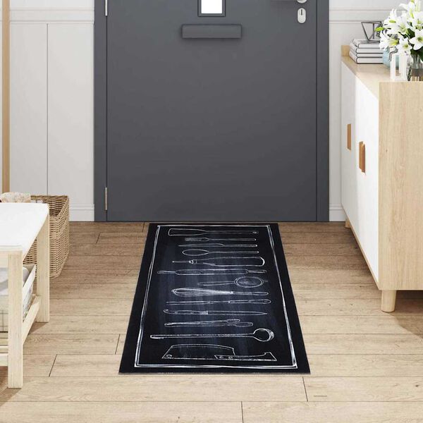 vidaXL Tapete de Cozinha Preto 180 x 60 cm Veludo