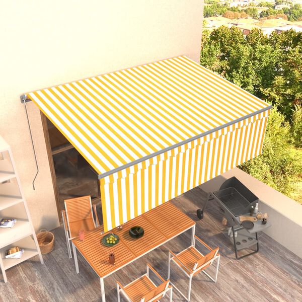 vidaXL Toldo retr&aacute;til manual com estore 4x3 m amarelo e branco