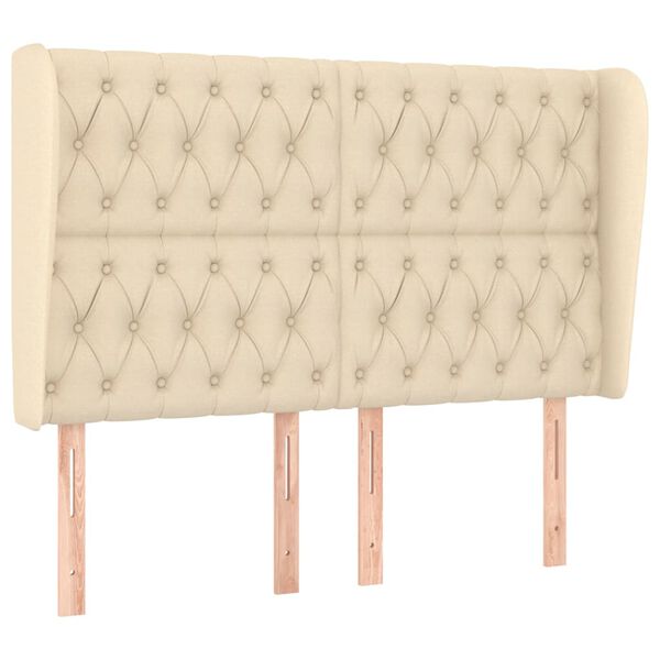 vidaXL Cabeceira de cama c/ abas tecido 163x23x118/128 cm creme