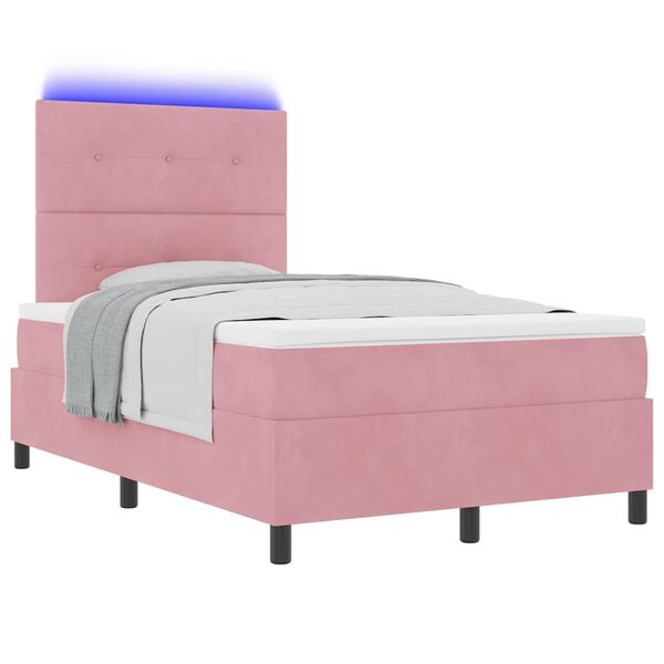 vidaXL Cama Box Spring LED com colch&atilde;o Rosa 120 x 190 cm tecido