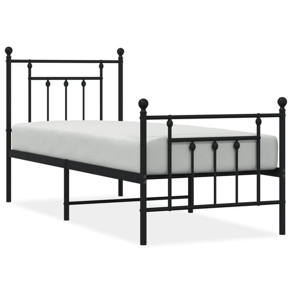 vidaXL Estrutura de cama com cabeceira e p&eacute;s 75x190 cm metal preto