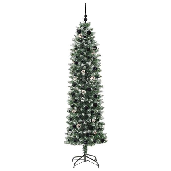 vidaXL &Aacute;rvore Slim de Natal Artificial Verde e Branco 210 cm