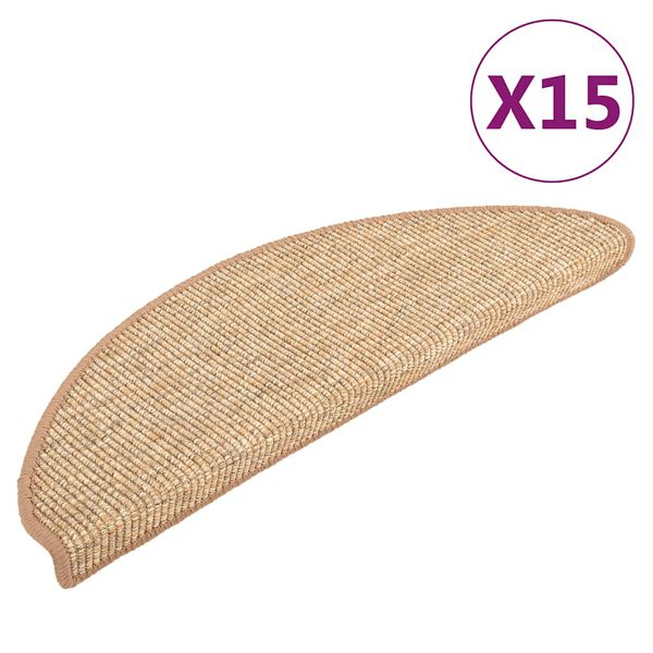 vidaXL Tapetes de escada 15 pe&ccedil;as 56x17x3 cm marrom claro semicircular