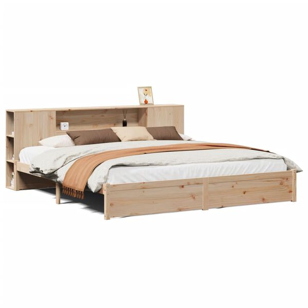 vidaXL Cama com estante sem colchão 180x200 cm pinho maciço