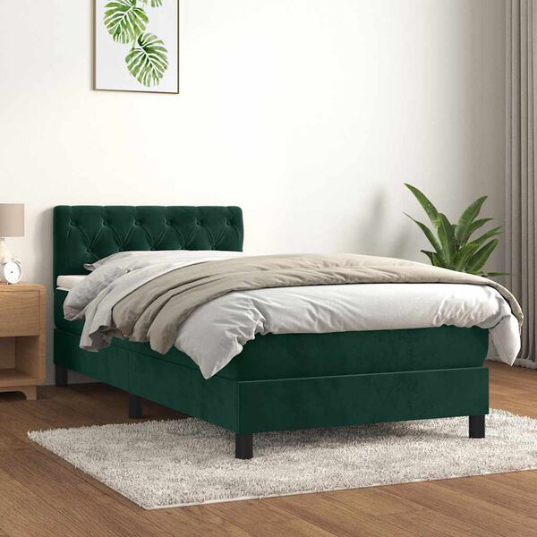 vidaXL Cama com molas/colch&atilde;o 80x200 cm veludo verde-escuro