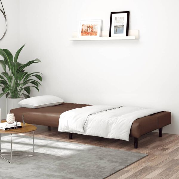 vidaXL Sof&aacute;-cama de 2 lugares couro artificial castanho