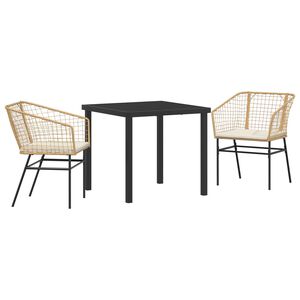 vidaXL Conjunto de Jantar para Jardim 3 pcs Castanho vime PE