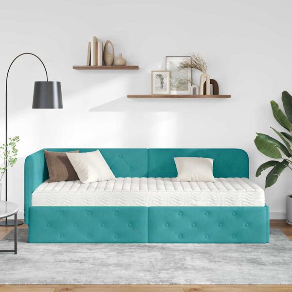vidaXL Estrutura de Cama de Canto Turquesa 80 x 200 cm Veludo