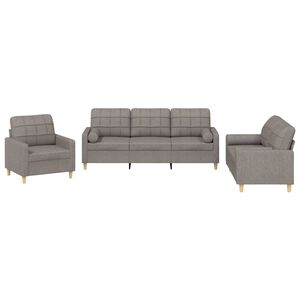 vidaXL 3 pcs conjunto de sof&aacute;s com almofadas tecido cinza-acastanhado