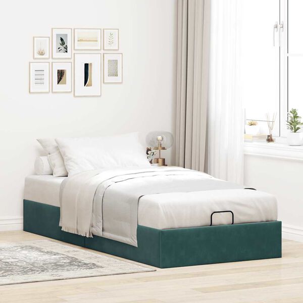 vidaXL Ottoman Bed Frame Sem Colch&atilde;o Verde Escuro 90x190 cm Veludo