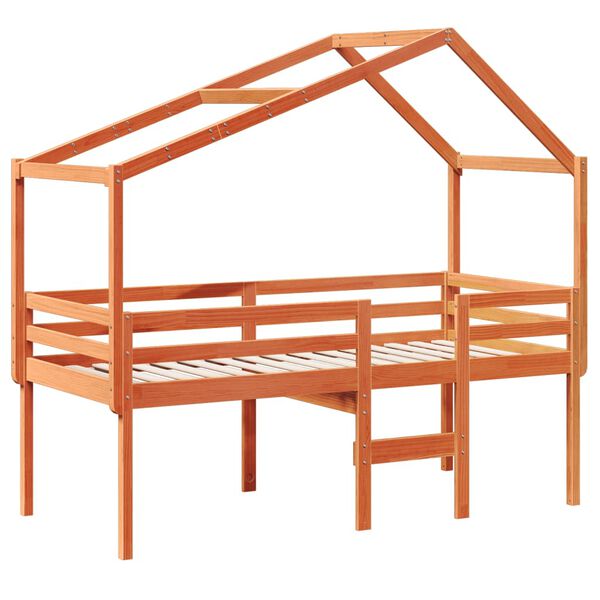 vidaXL Cama alta com telhado 90x190 cm pinho maciço castanho-mel