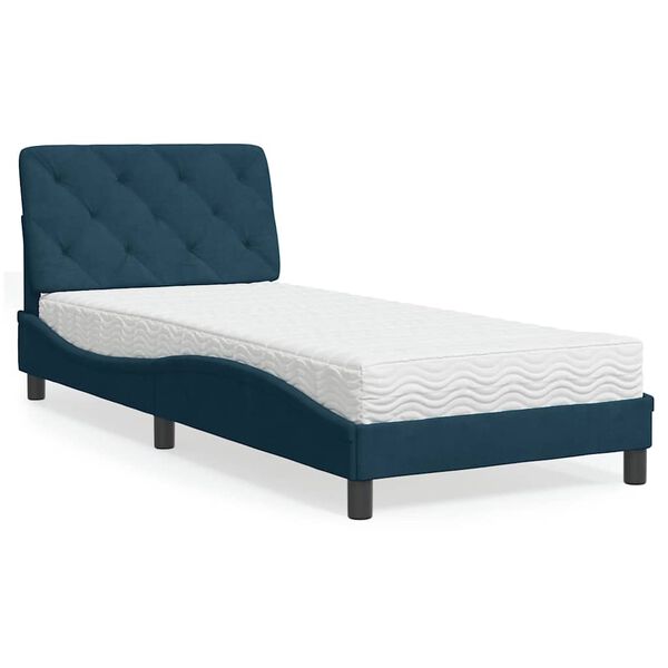 vidaXL Cama com colch&atilde;o 90x200 cm veludo azul