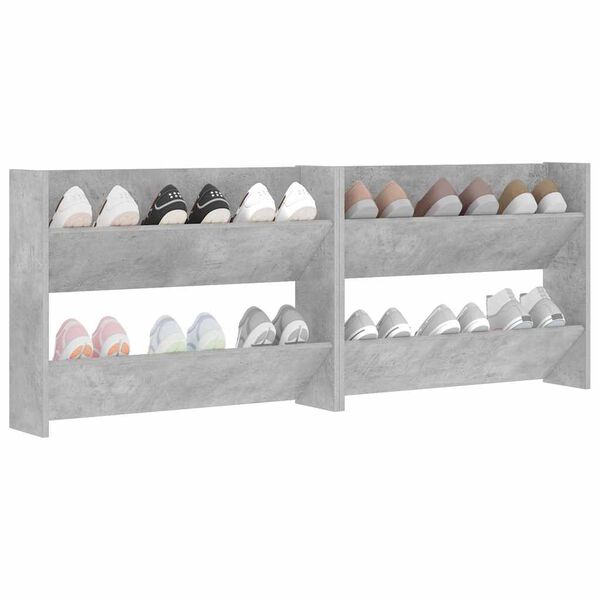 vidaXL Sapateiras de parede 2 pcs 80x18x60 cm contrapl. cinza cimento