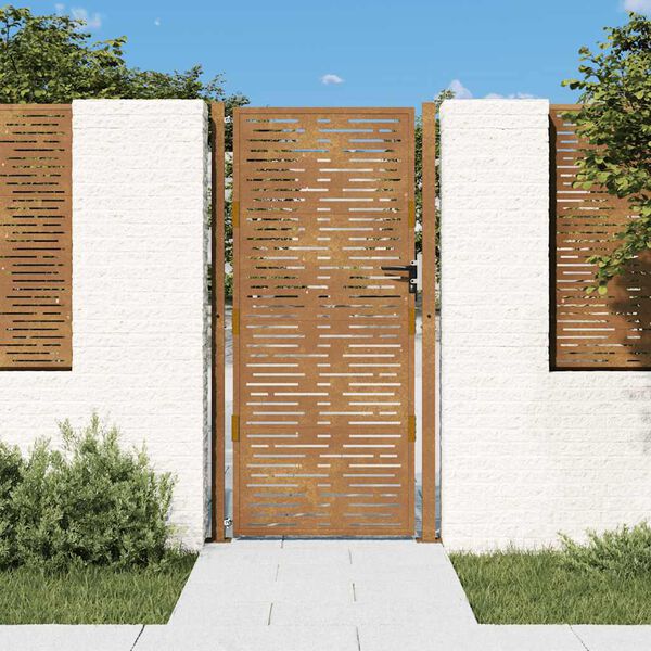 vidaXL Port&atilde;o de jardim 100x200 cm A&ccedil;o Corten Design Quadrado