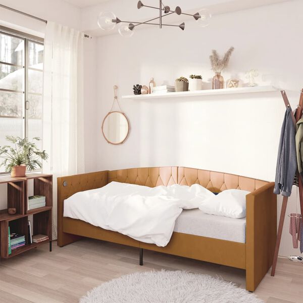 vidaXL Sof&aacute;-cama c/ colch&atilde;o e sa&iacute;da USB 90x200 cm veludo castanho