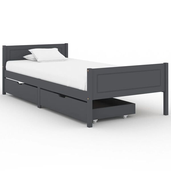 vidaXL Estrutura cama c/ 2 gavetas 100x200cm pinho maci&ccedil;o cinza-escuro