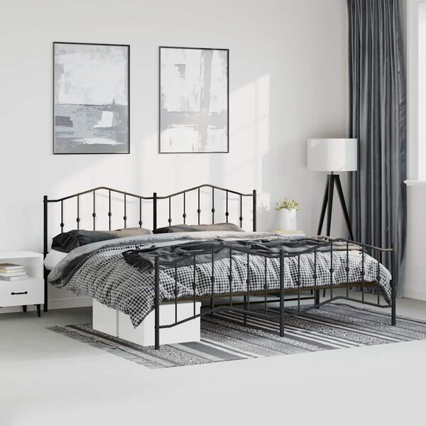 vidaXL Estrutura de cama com cabeceira e p&eacute;s 183x213 cm metal preto