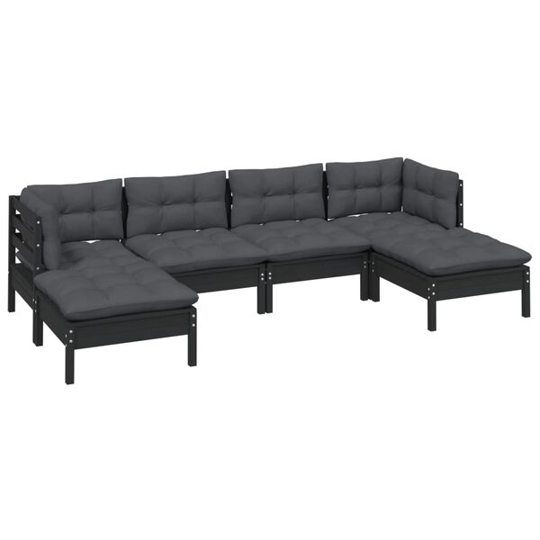 vidaXL 6 pcs conjunto lounge de jardim c/ almofad&otilde;es pinho preto