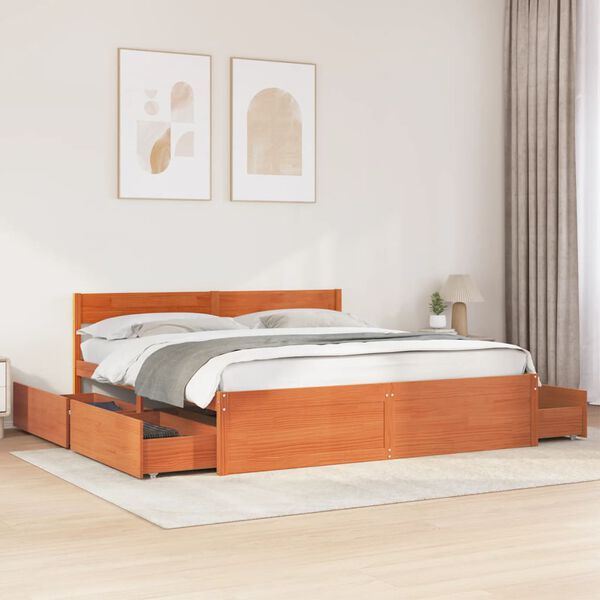 vidaXL Cama sem colch&atilde;o 200x200 cm pinho maci&ccedil;o castanho-mel