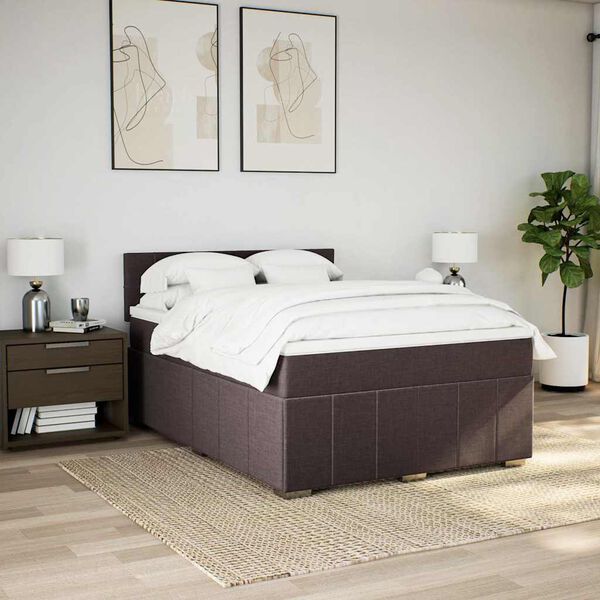 vidaXL Cama com molas/colch&atilde;o 140x200 cm tecido castanho-escuro