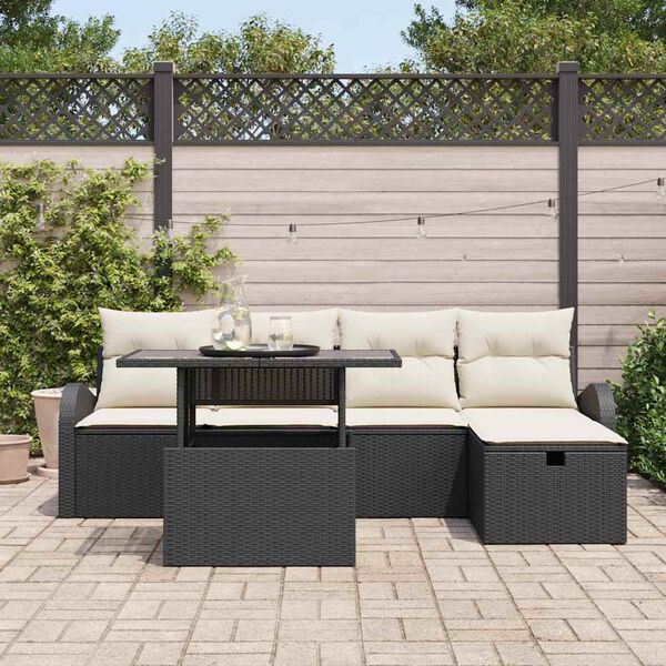 vidaXL Conjunto de Sof&aacute; de Jardim 6 pcs Preto Rattan Sint&eacute;tico