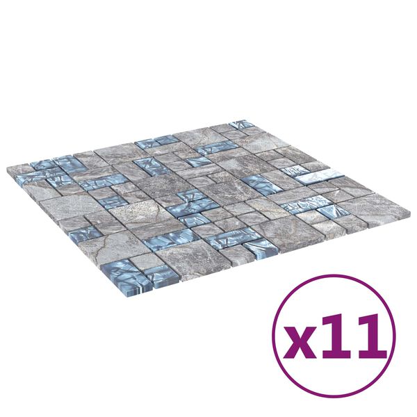 vidaXL Azulejo Mosaico 11 pcs Cinza e Azul 50 x 50 cm Vidro
