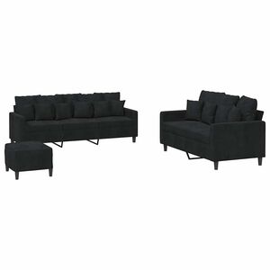vidaXL 3 pcs conjunto de sof&aacute;s com almofad&otilde;es veludo preto