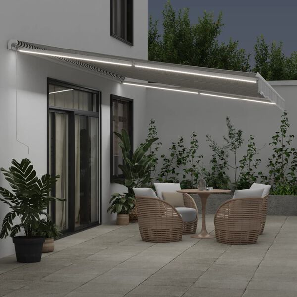 vidaXL Toldo retr&aacute;til manual com LED 600x350 cm antracite/branco